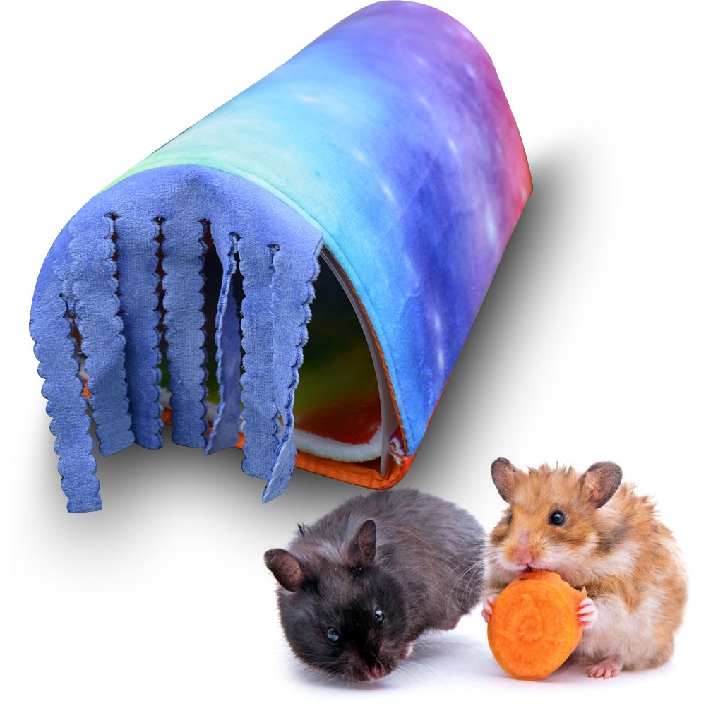 Pet Small Animal Tunnel,HOMEYA Guinea Pig Hideout Play Tube Toys Hideaway Bedding with Fleece Forest Curtain for Chinchillas,Hedgehogs,Rats,Sugar Glider-Removable Two Side Pad Cage Accessories